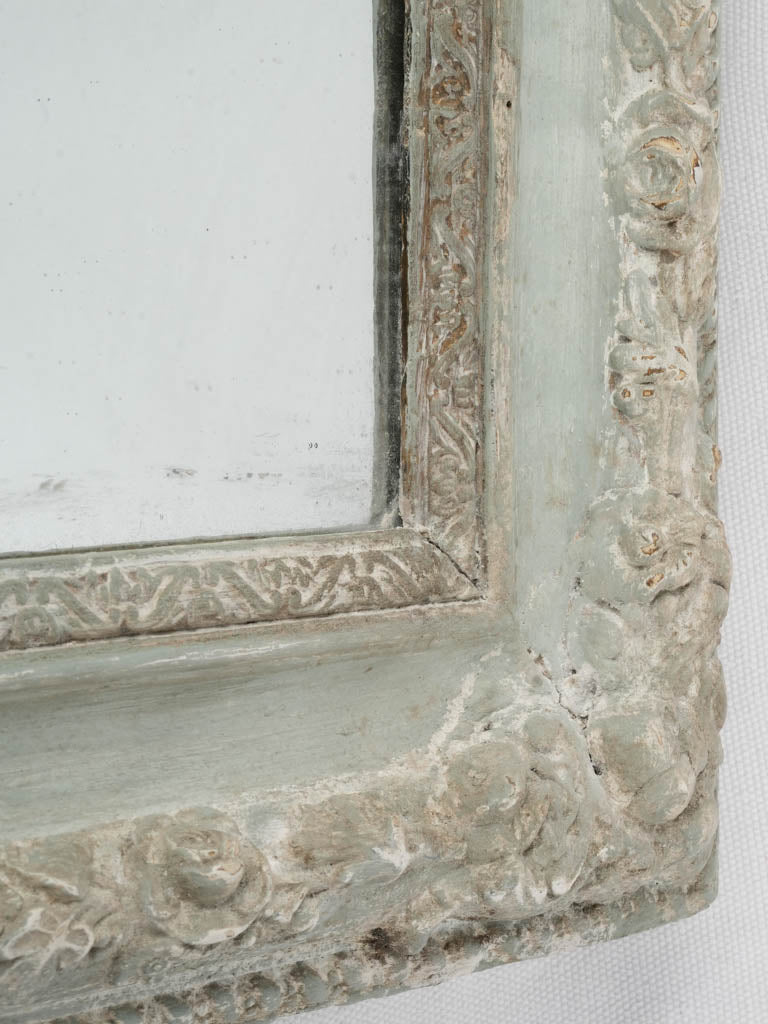 Late 19th Century French Rectangular Wall Mirror w/ Seafoam Green Finish and Mercury Plate - 35"x 25¼"