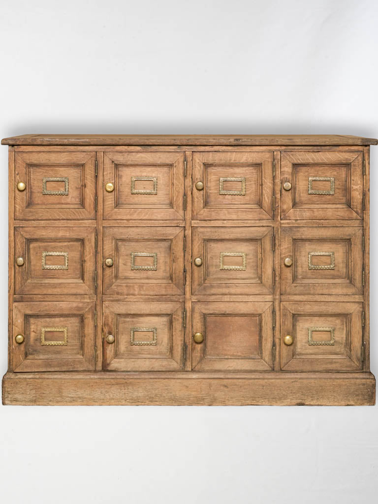 French Oak Notary's Cabinet w/ 12 Doors and Bronze Label Holders c. 1920 - 31"