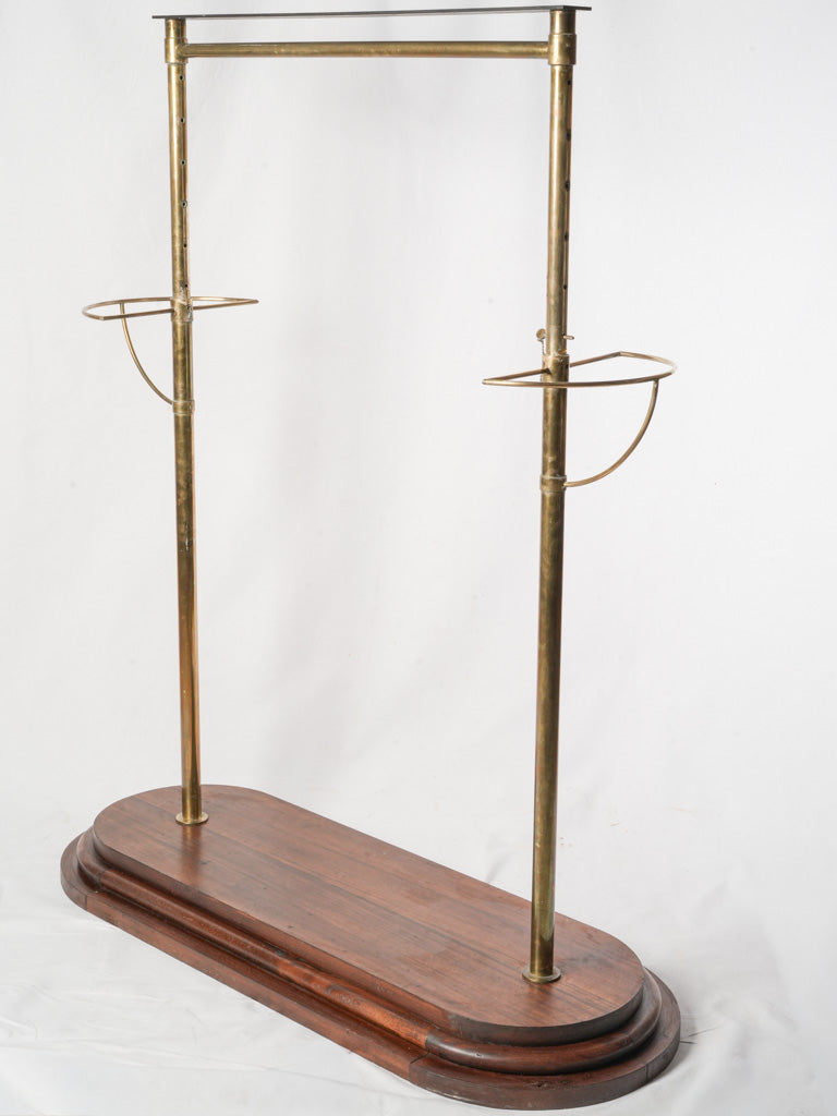 Elegant Brass and Mahogany Mid-20th Century Hotel Coat Rack -51¼" long
