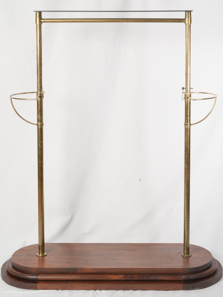 Elegant Brass and Mahogany Mid-20th Century Hotel Coat Rack -51¼" long