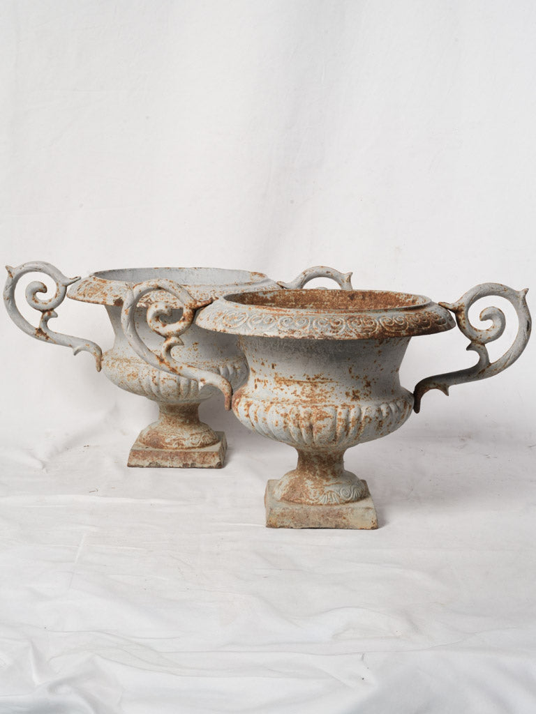 Important Pair of Late 19th-Century French Cast Iron Chambord Campana Garden Urns - 17"