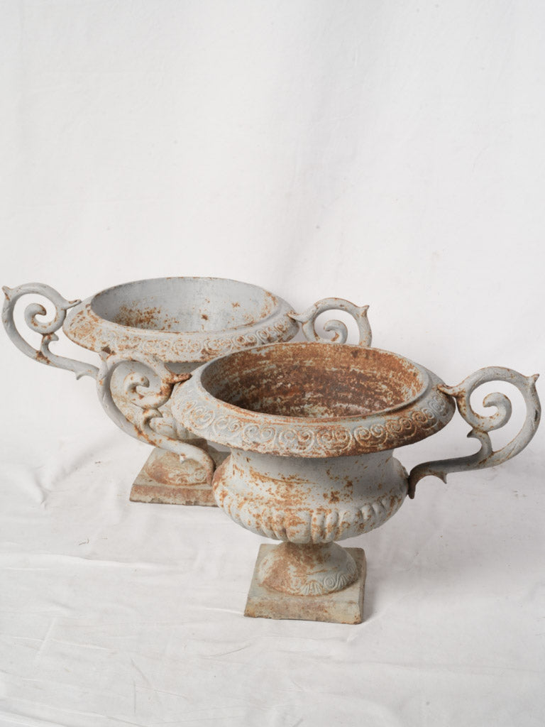 Important Pair of Late 19th-Century French Cast Iron Chambord Campana Garden Urns - 17"