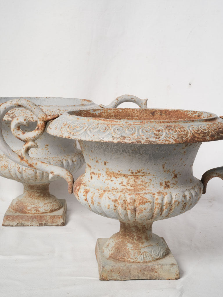 Important Pair of Late 19th-Century French Cast Iron Chambord Campana Garden Urns - 17"