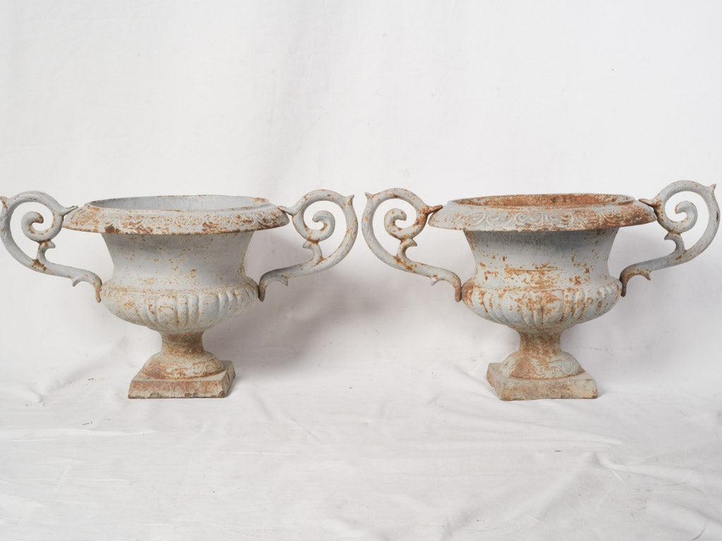 Important Pair of Late 19th-Century French Cast Iron Chambord Campana Garden Urns - 17"
