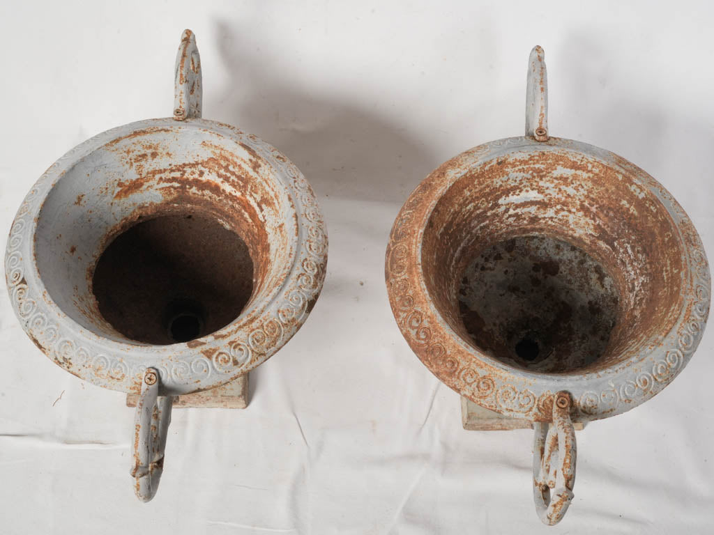 Important Pair of Late 19th-Century French Cast Iron Chambord Campana Garden Urns - 17"