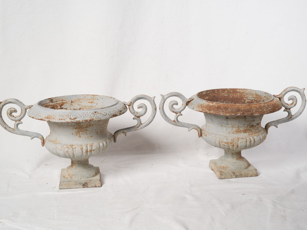 Important Pair of Late 19th-Century French Cast Iron Chambord Campana Garden Urns - 17"