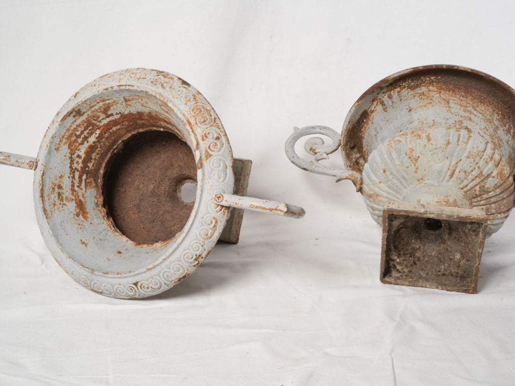 Important Pair of Late 19th-Century French Cast Iron Chambord Campana Garden Urns - 17"