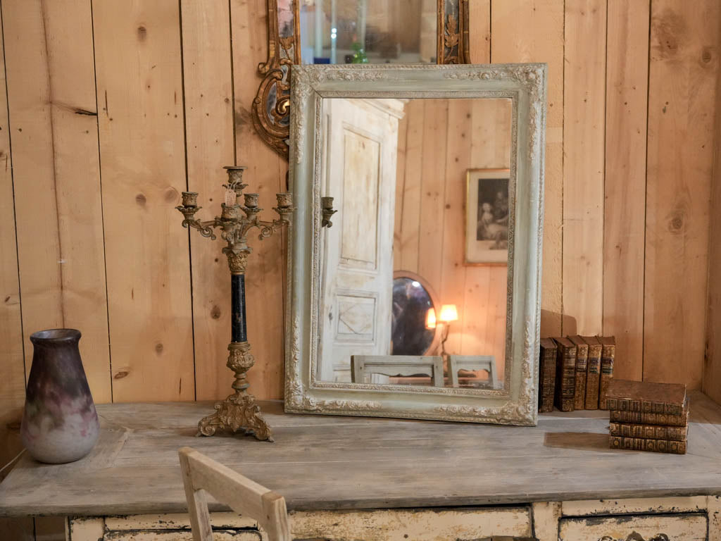 Late 19th Century French Rectangular Wall Mirror w/ Seafoam Green Finish and Mercury Plate - 35"x 25¼"