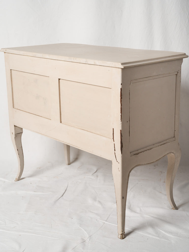 Romantic French Louis XV Style Commode in Distressed Pale Grey Finish