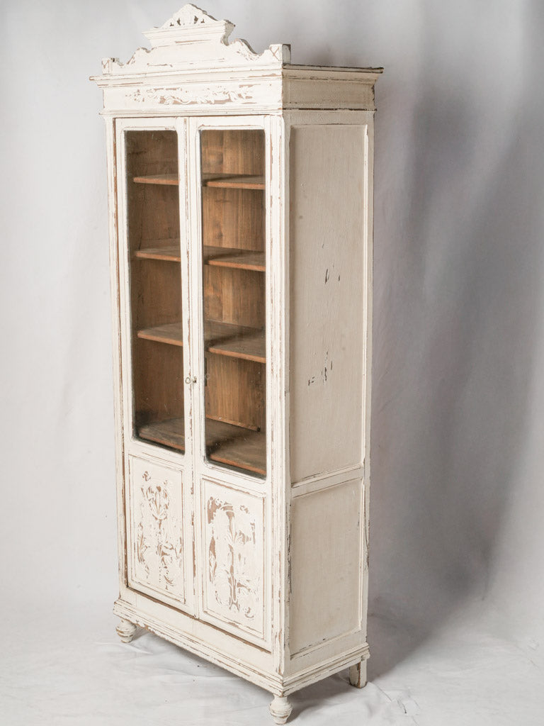 Petite French Painted Display Cabinet with Carved Panels c. 1930 - 74¾"