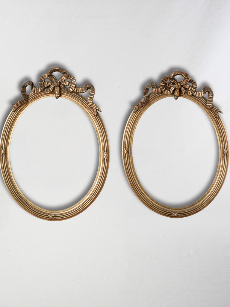 Pair of Early 20th-Century Louis XVI Style Oval Giltwood Frames / Ribbon Crest - 25½" x 18½"