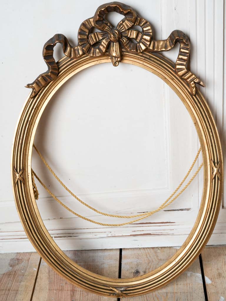 Pair of Early 20th-Century Louis XVI Style Oval Giltwood Frames / Ribbon Crest - 25½" x 18½"
