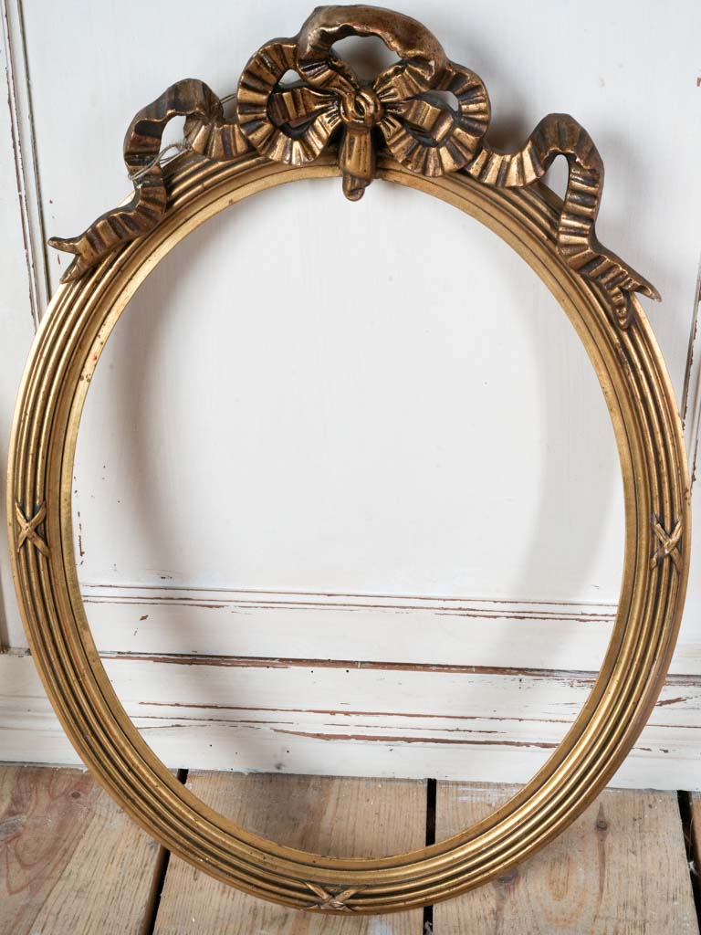 Pair of Early 20th-Century Louis XVI Style Oval Giltwood Frames / Ribbon Crest - 25½" x 18½"