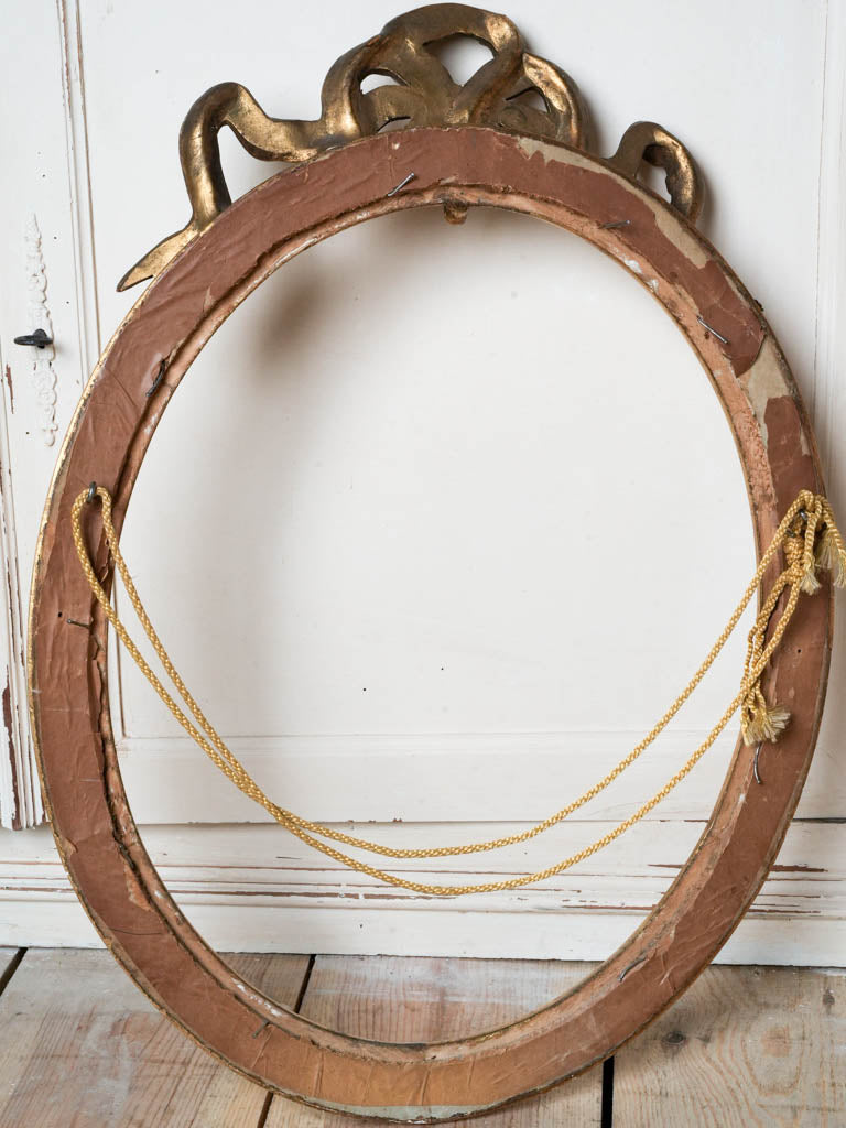 Pair of Early 20th-Century Louis XVI Style Oval Giltwood Frames / Ribbon Crest - 25½" x 18½"