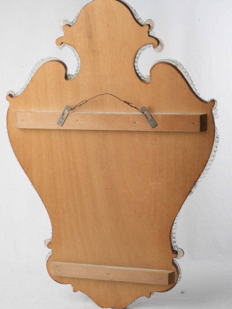 Exquisite 1950s Venetian Murano Glass Cartouche Mirror w/ Pale Blue and Golden Accents - 36½" x 22¾"