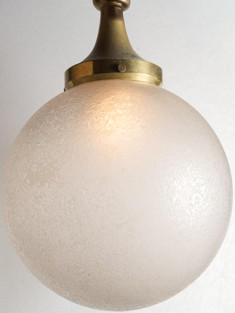 French Mid-Century Globe Pendant in Ice-Frosted Glass - 15"