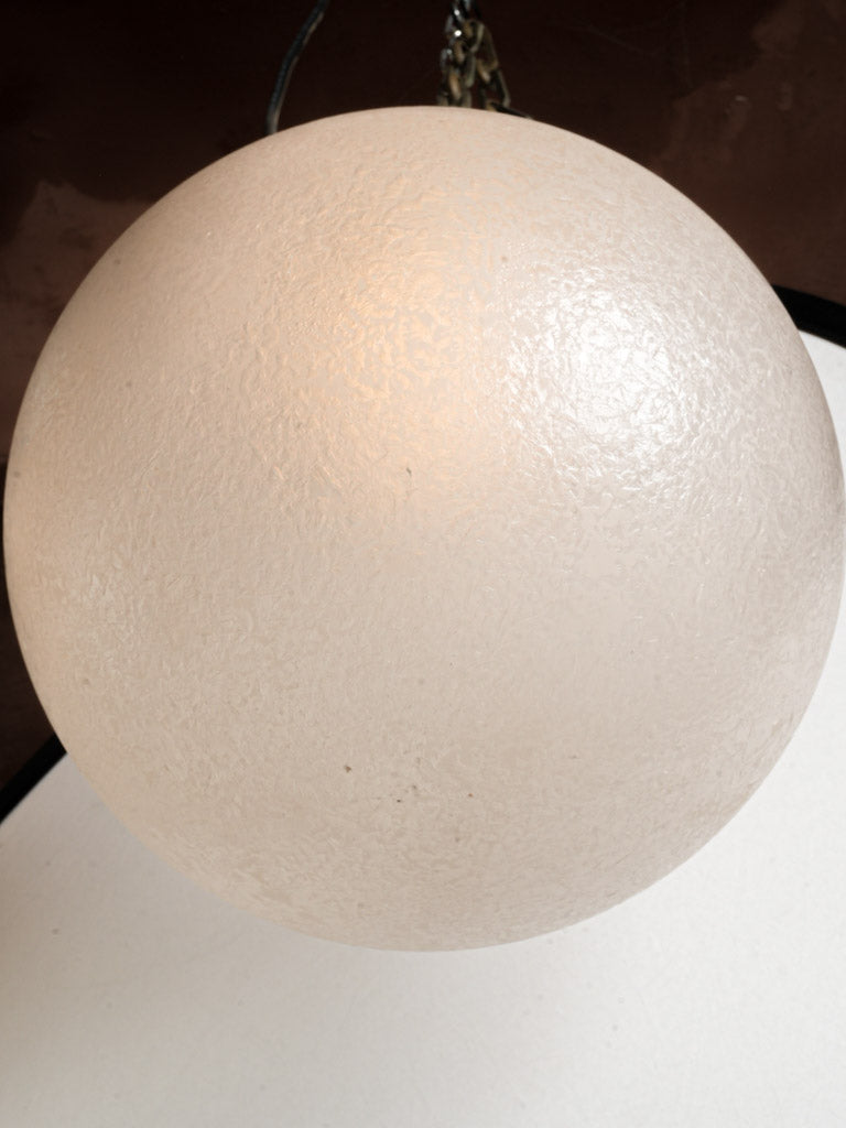 French Mid-Century Globe Pendant in Ice-Frosted Glass - 15"