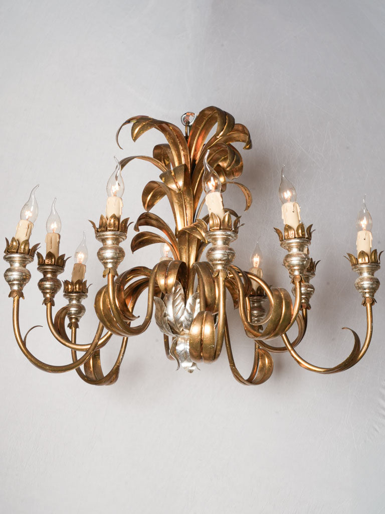 Hollywood Regency Ten-Light Tole Chandelier w/ Gilt and Silver Accents - 24½" x 28¾"