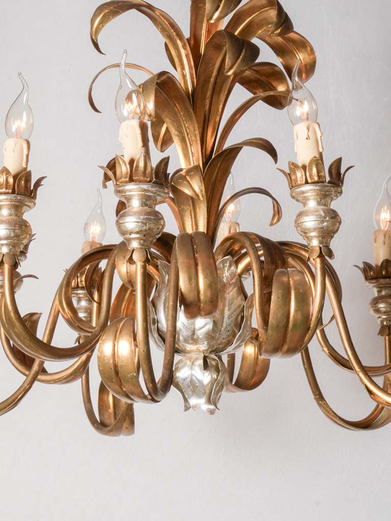 Hollywood Regency Ten-Light Tole Chandelier w/ Gilt and Silver Accents - 24½" x 28¾"