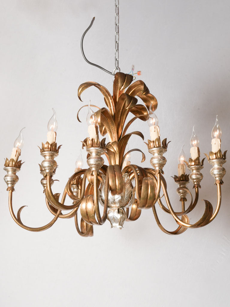 Hollywood Regency Ten-Light Tole Chandelier w/ Gilt and Silver Accents - 24½" x 28¾"