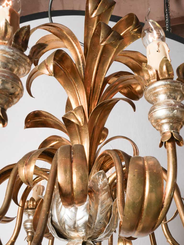 Hollywood Regency Ten-Light Tole Chandelier w/ Gilt and Silver Accents - 24½" x 28¾"