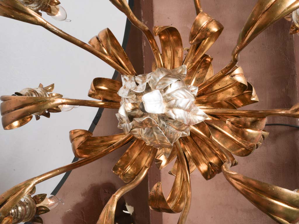 Hollywood Regency Ten-Light Tole Chandelier w/ Gilt and Silver Accents - 24½" x 28¾"