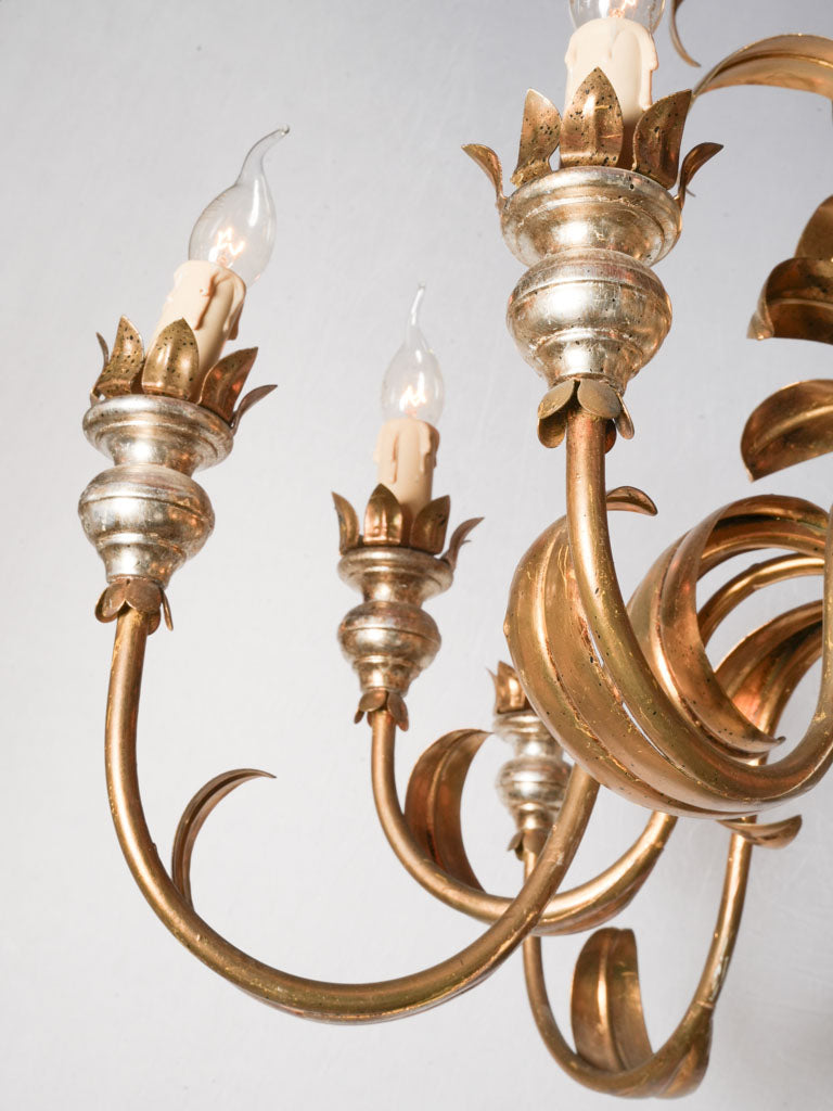 Hollywood Regency Ten-Light Tole Chandelier w/ Gilt and Silver Accents - 24½" x 28¾"