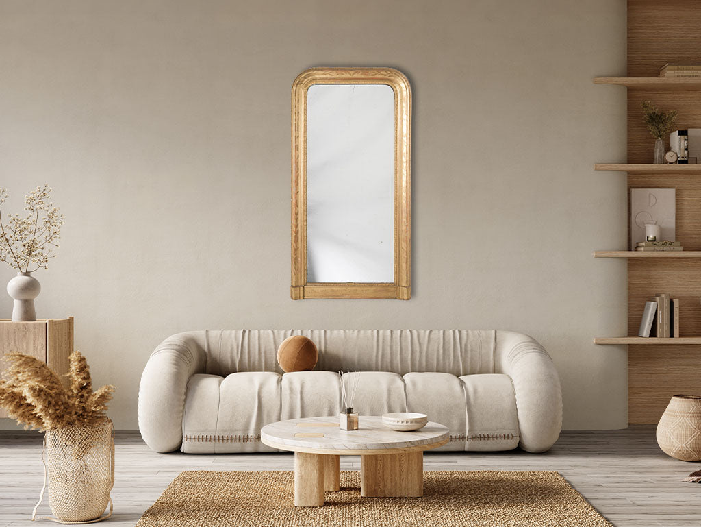 Beautiful Louis-Philippe Narrow Overmantel Mirror in Gilded Wood - 47¾" x  24¾"