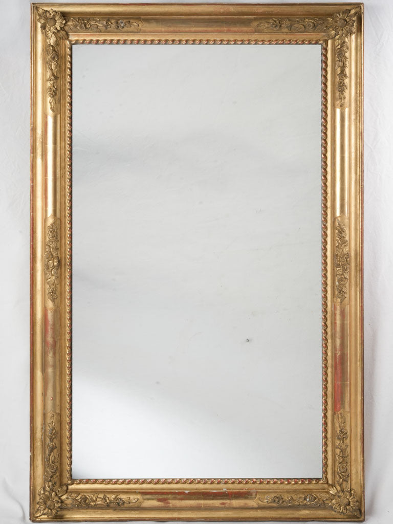 Large Handsome Napoleon III French Giltwood Mirror w/ Sunflower Corners - 54" x 34¾"