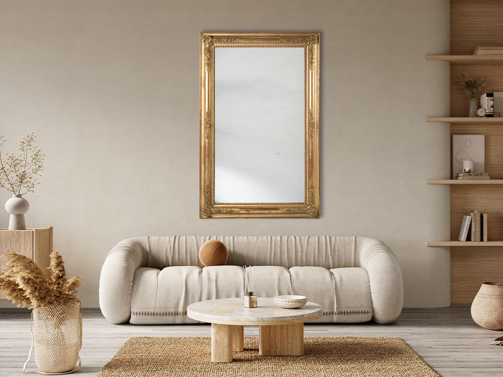 Large Handsome Napoleon III French Giltwood Mirror w/ Sunflower Corners - 54" x 34¾"