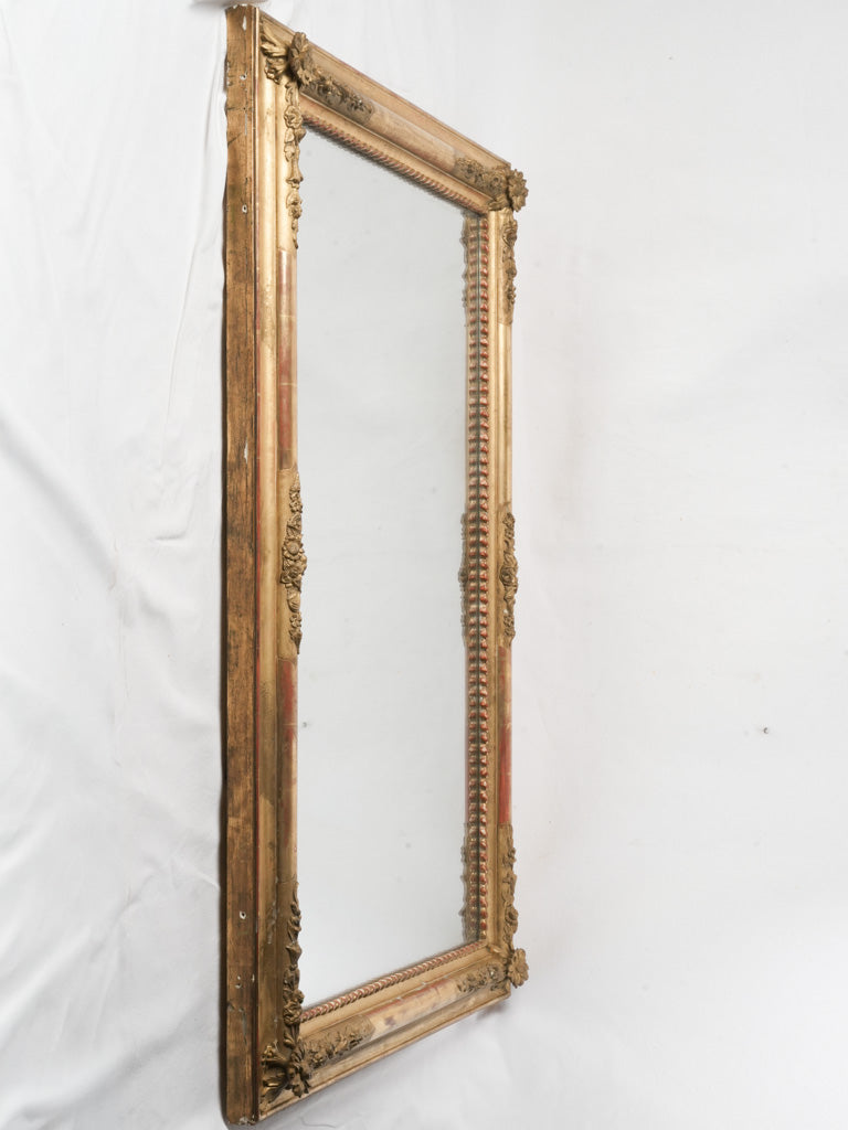 Large Handsome Napoleon III French Giltwood Mirror w/ Sunflower Corners - 54" x 34¾"