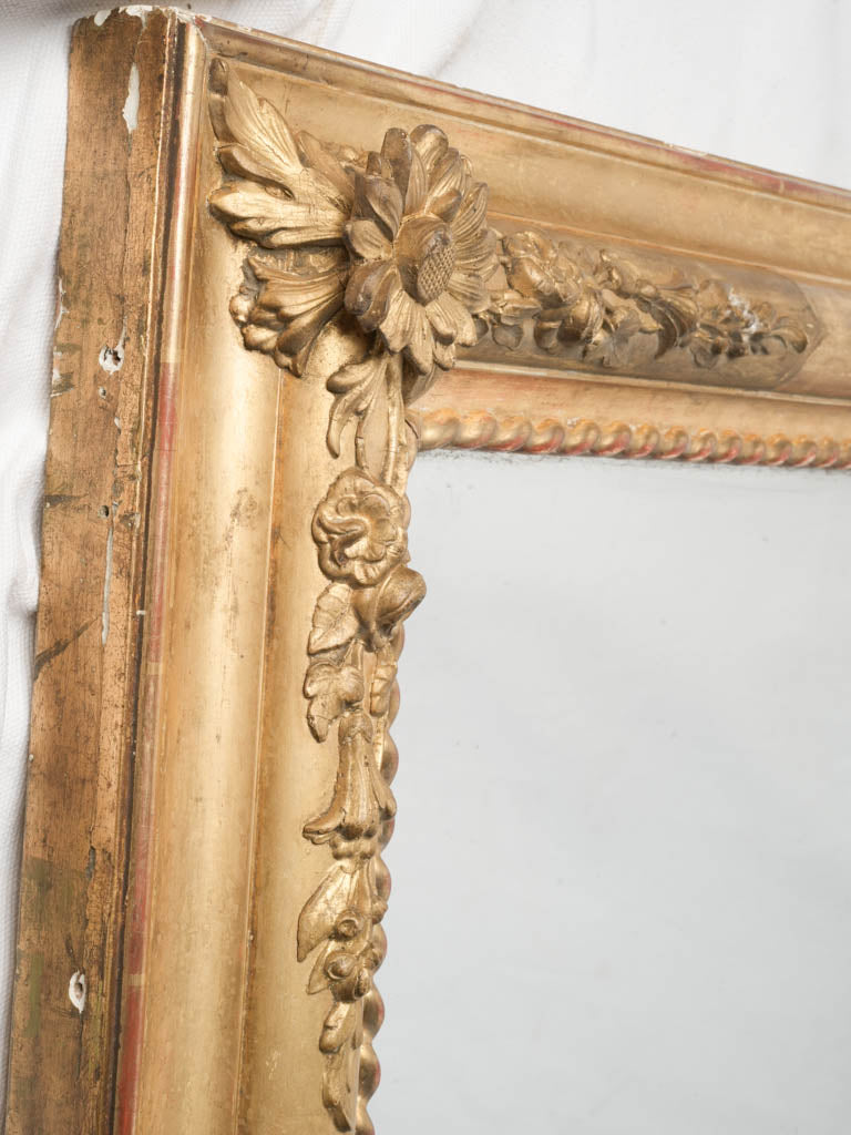 Large Handsome Napoleon III French Giltwood Mirror w/ Sunflower Corners - 54" x 34¾"