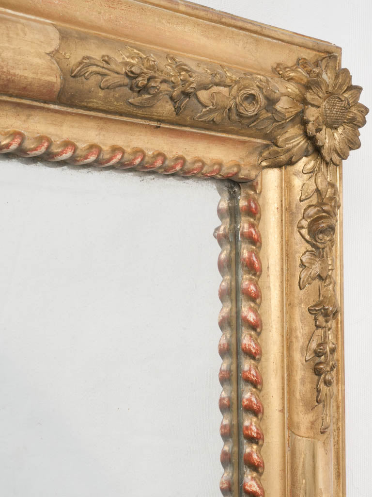 Large Handsome Napoleon III French Giltwood Mirror w/ Sunflower Corners - 54" x 34¾"