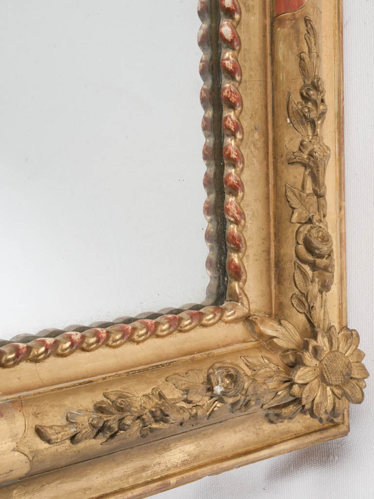 Large Handsome Napoleon III French Giltwood Mirror w/ Sunflower Corners - 54" x 34¾"