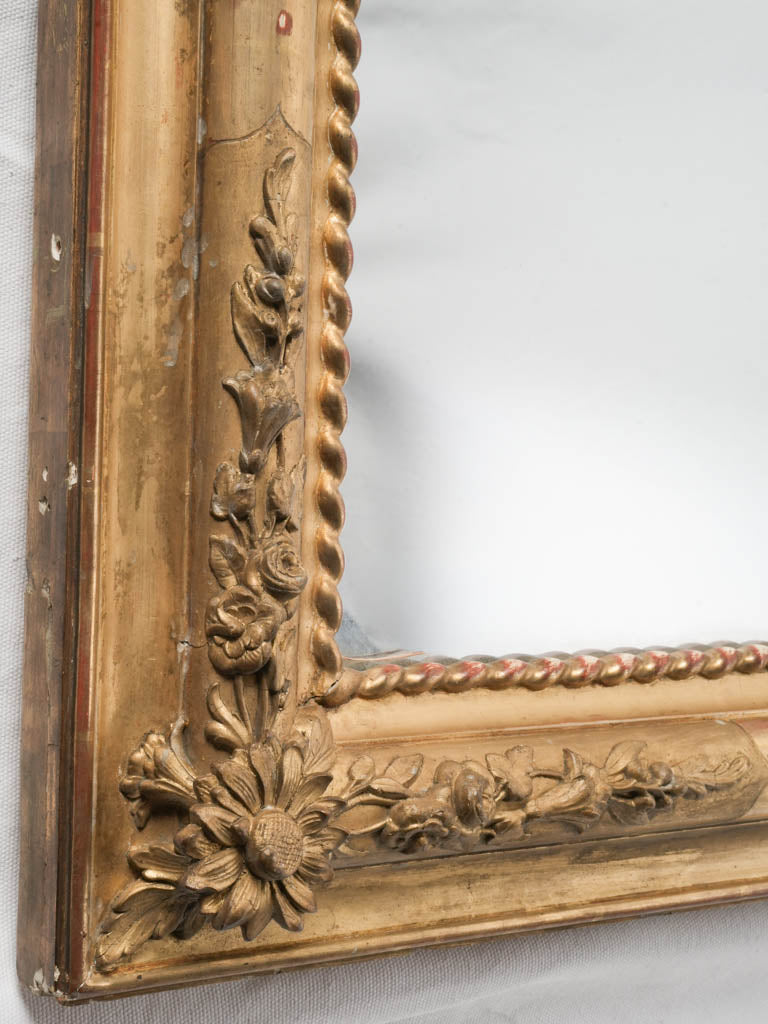 Large Handsome Napoleon III French Giltwood Mirror w/ Sunflower Corners - 54" x 34¾"