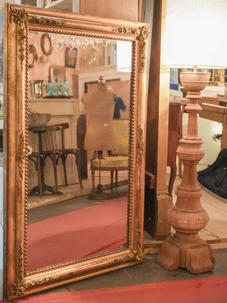 Large Handsome Napoleon III French Giltwood Mirror w/ Sunflower Corners - 54" x 34¾"
