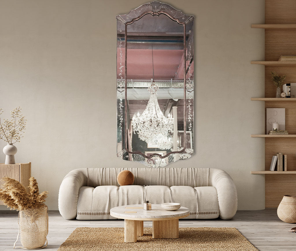 Early 20th Century Grand Venetian Mirror w/ Engraved Panels - 81" x 36½"