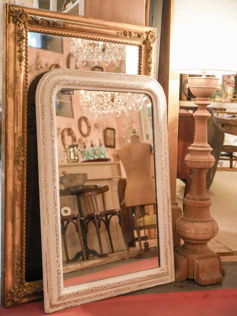 Antique French Louis-Philippe Mirror w/ Off-White Finish - 43¾"x 30¾"