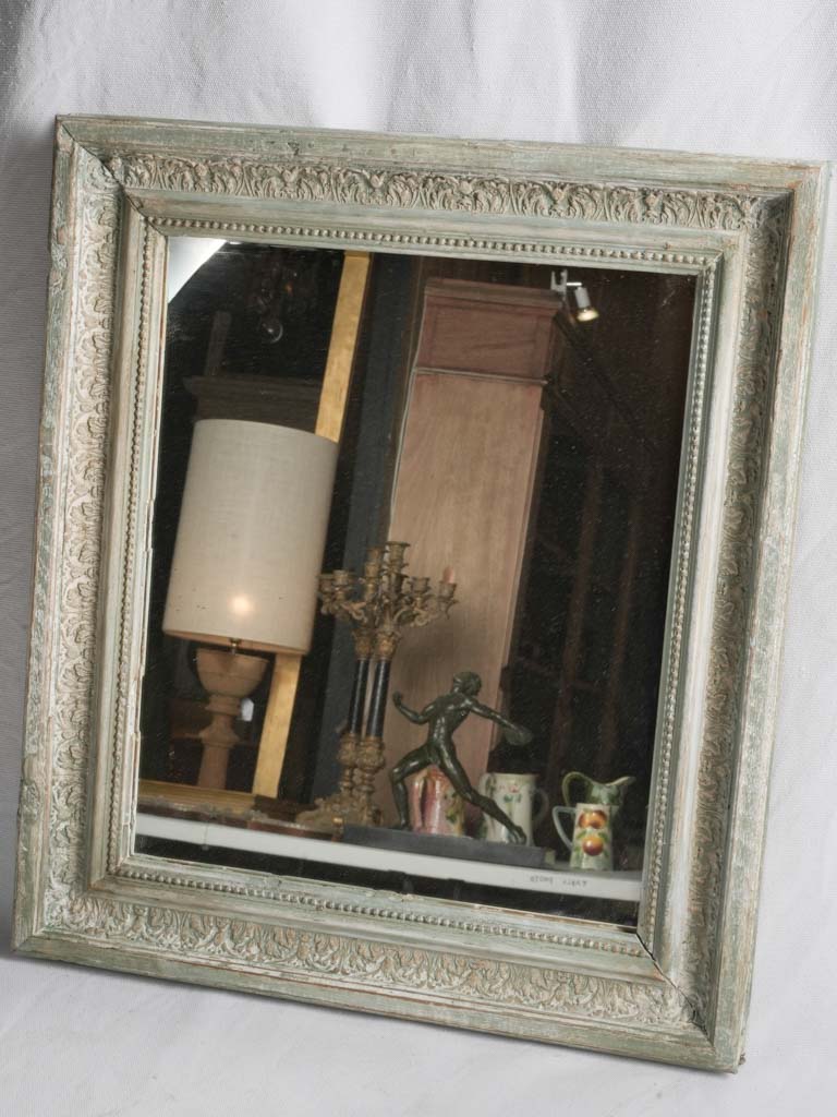 Late 19th Century Small French Rectangular Wall Mirror w/ Seafoam Green Patina - 22" x 19"