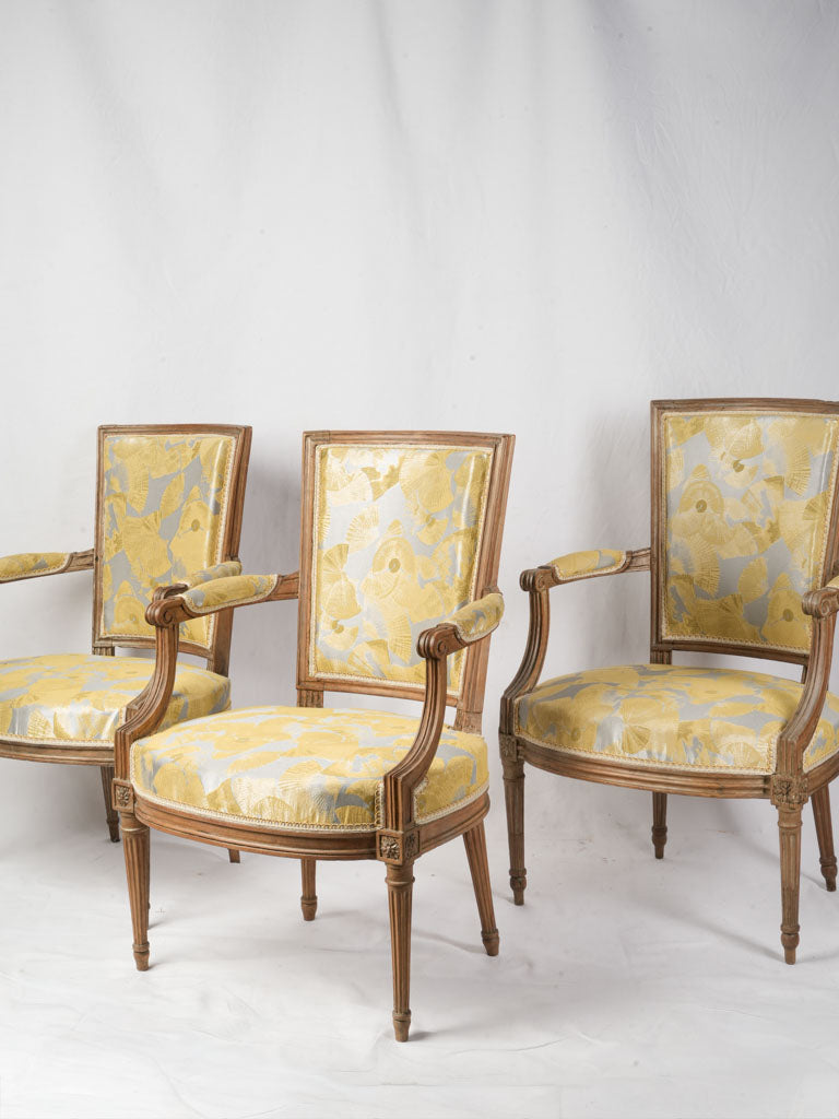 Set of Three Louis XVI Style Open Armchairs w/ Modern Upholstery