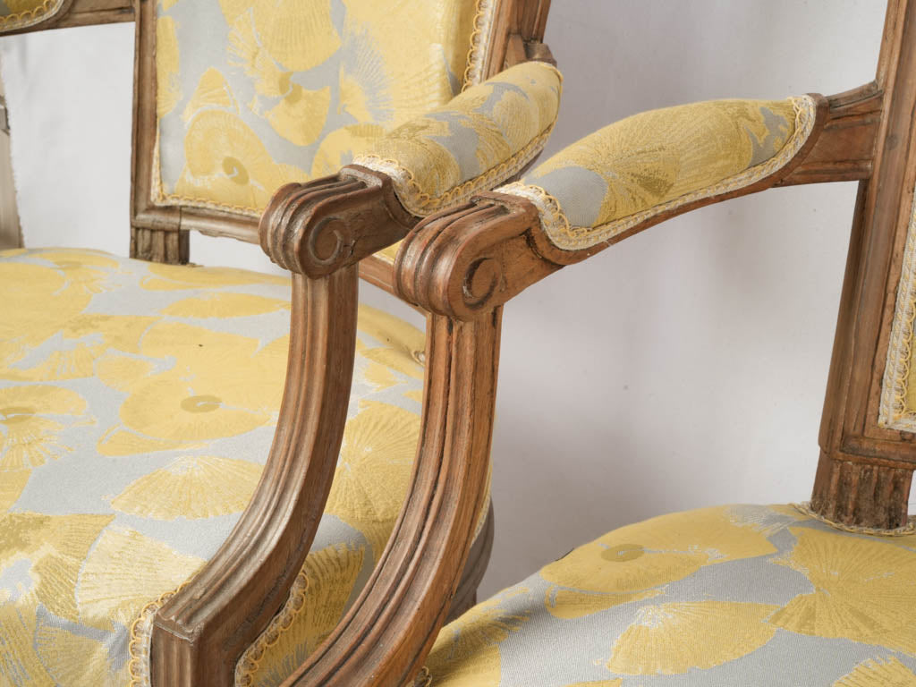 Set of Three Louis XVI Style Open Armchairs w/ Modern Upholstery