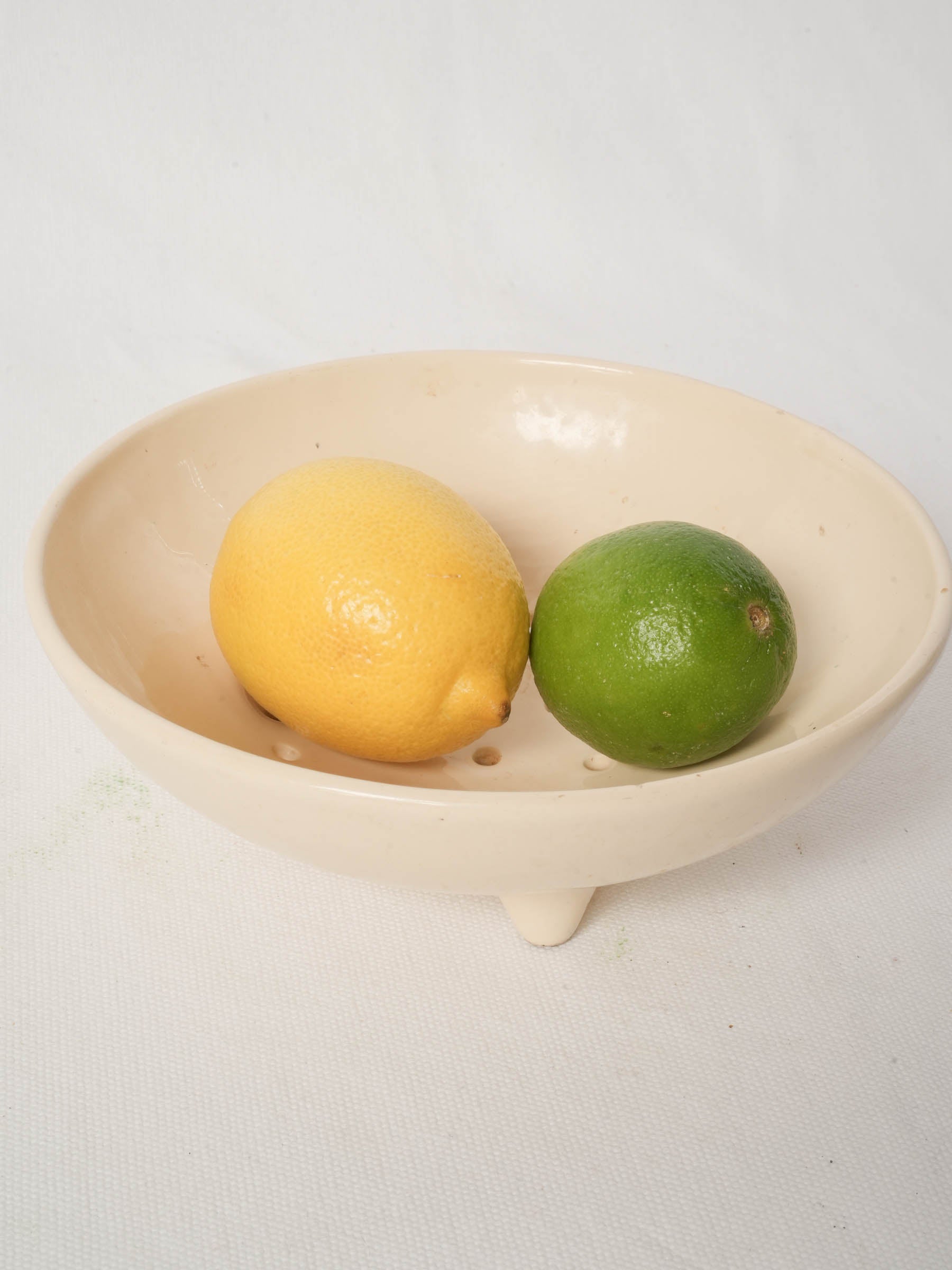 Vintage French Cream-Glazed Earthenware Berry Colander - 8"