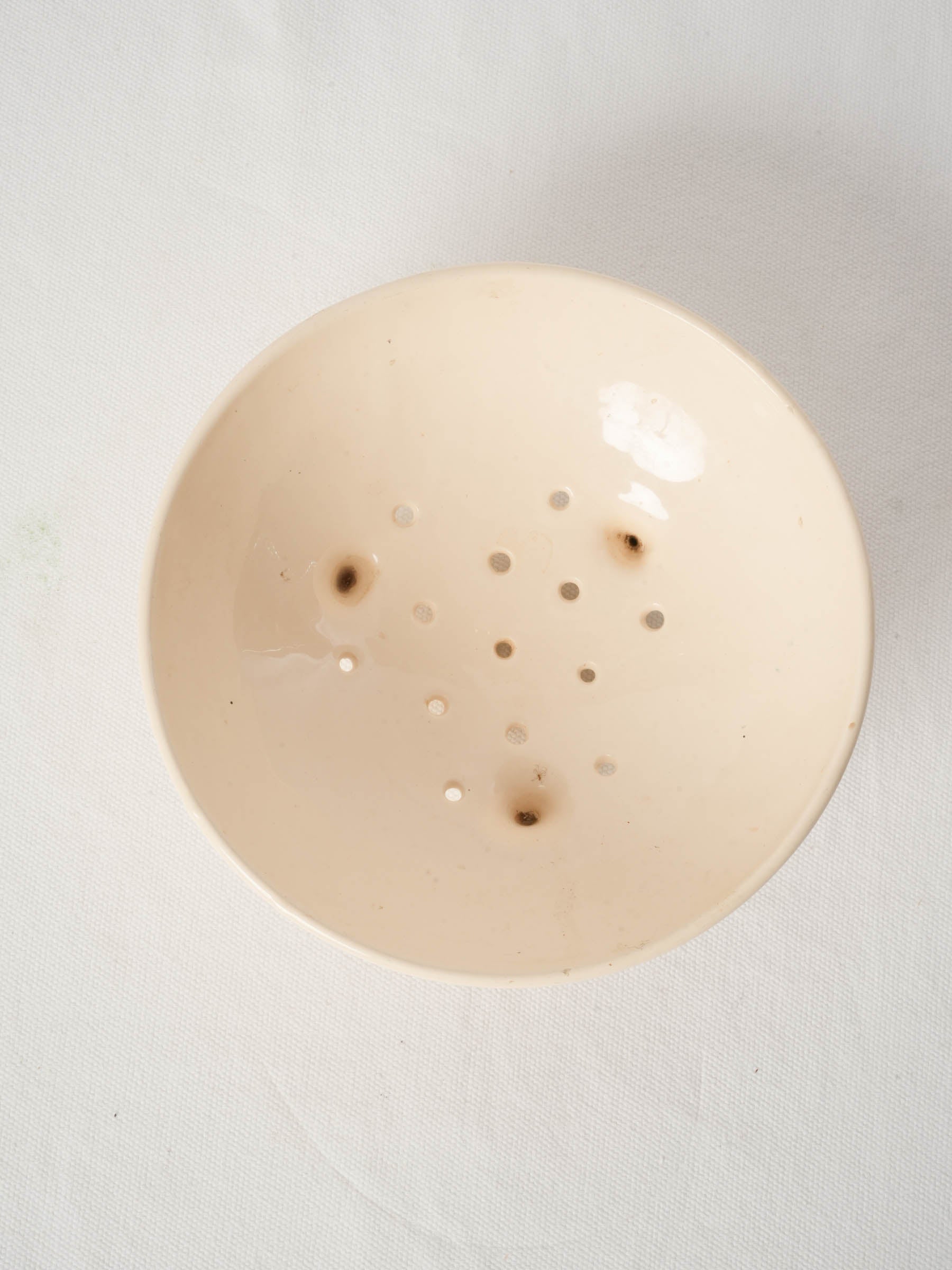 Vintage French Cream-Glazed Earthenware Berry Colander - 8"
