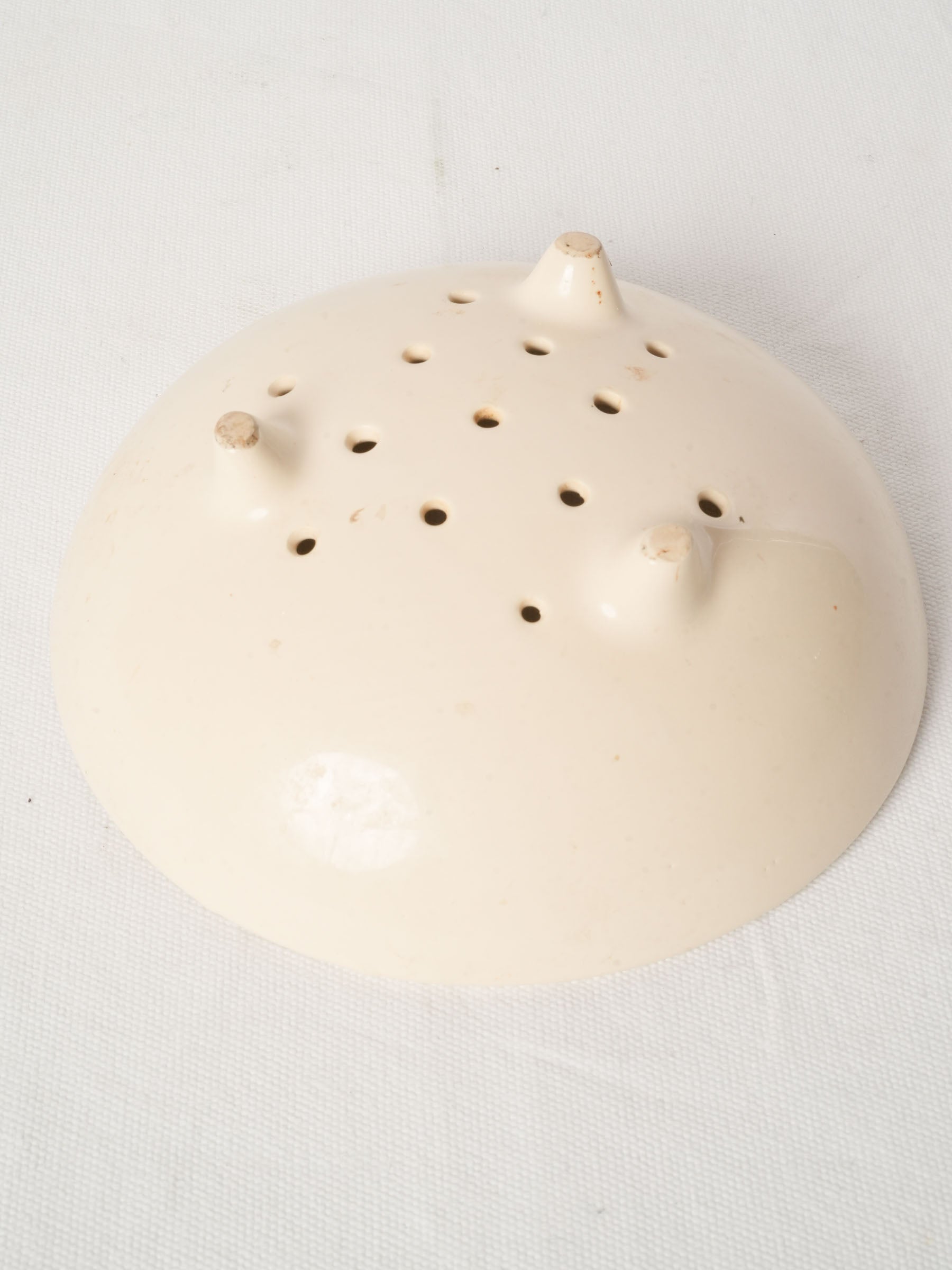 Vintage French Cream-Glazed Earthenware Berry Colander - 8"