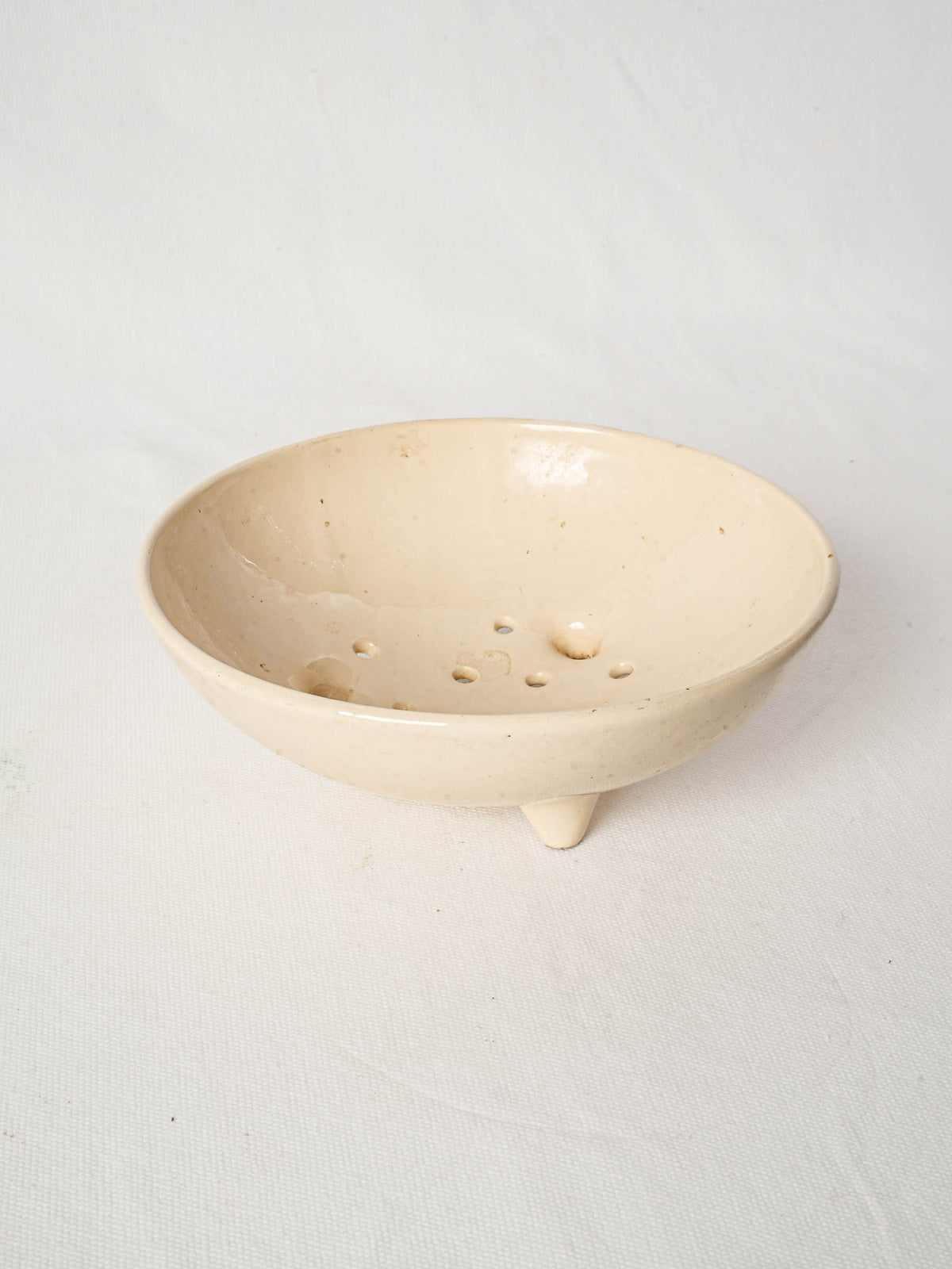 Vintage French Cream-Glazed Earthenware Berry Colander - 8"