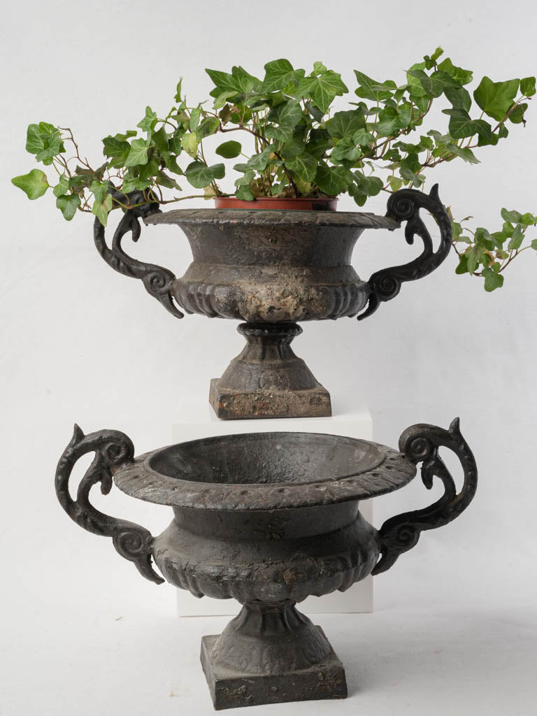 Aged cast iron Chambord planters  