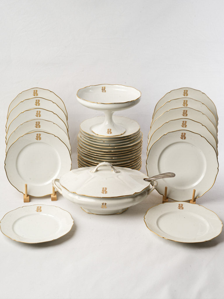 Early 20th-Century Monogrammed Porcelain Dinner Service by Émile Bourgeois for 10