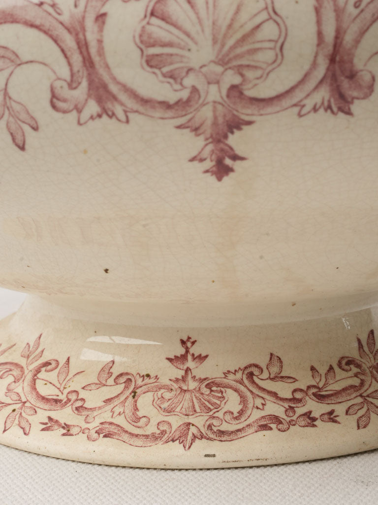 Antique French Ironstone Soup Tureen By Longchamp w/ Pink Foliage Decor