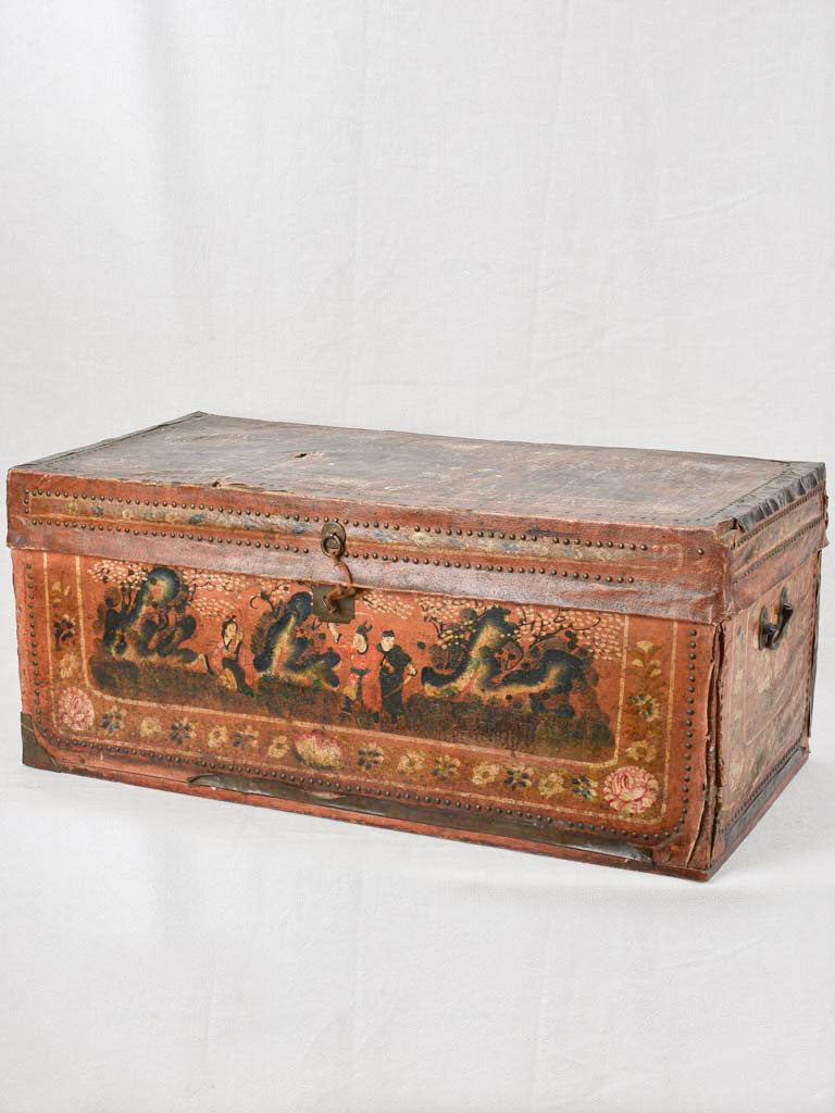 18th century camphor chest with leather 35¾"