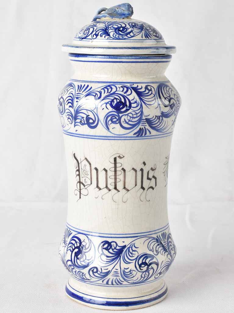 Vintage blue ceramic apothecary jar Empl